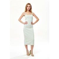 Liquorish Women's Knitted Dress in Green & White Check | Size: Medium/Large