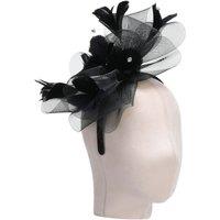 PEACH ACCESSORIES Women's Royal Ascot Feather Fascinator Hat with Bow Detail in Black