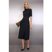 WOVCOR Women's Belted Short Sleeve Midi Knitted Dress in Black | Size: XL