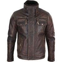 TruClothing Men's Leather Biker Jacket Vintage in Red | Size: Small