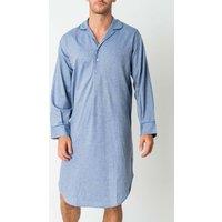 British Boxers Men's "Garrison Blue" Herringbone Cotton Twill Nightshirt in Blue | Size: Large