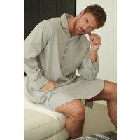 British Boxers Men's 'Armoury Grey' Herringbone Cotton Twill Nightshirt in Light Grey | Size: Small