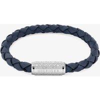 Tommy Hilfiger Men's Exploded Braided Navy Blue Leather Monogram Bracelet 2790480 | Size: 19 cm