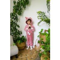 Fox In A Box Girl's Pink Fox Onesie with fluffy PomPoms | Size: 7-8 Years