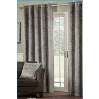Alan Symonds Crushed Velvet Fully Lined Eyelet Curtains in Silver | Size: 117 cm width x 137 cm drop