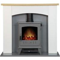 Adam Fires & Fireplaces Adam Huxley in Pure White & Grey with Aviemore Electric Stove in Grey Enamel, 39 Inch
