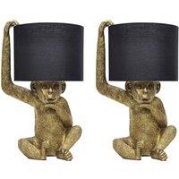 First Choice Lighting Set of 2 Norman - Black & Gold Monkey Table Lamp