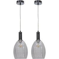 First Choice Lighting Set of 2 Birch - Clear Fluted Glass Chrome Deco Pendant Fittings