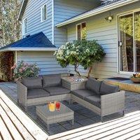 OUTSUNNY 4 PCs Rattan Wicker Sofa Set Outdoor Conservatory Furniture w/ Side Storage Box in Grey