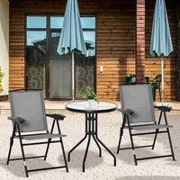 OUTSUNNY 3 Piece Patio Furniture Bistro Set Adjustable Backrest in Grey