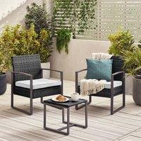 FurnitureboxUK Algarve 2 Seater Rattan Bistro Set with Table in Black