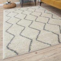 THE RUGS Moroccan Soft Shaggy Rugs & Runners Ivory & Grey Living Room | Size: 80 cm x 300 cm