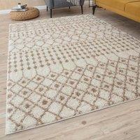 THE RUGS Soft Moroccan Diamond Shaggy Rugs & Runners Ivory Beige Living Room | Size: 80 cm x 300 cm