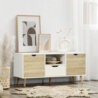 HOMCOM Modern TV Unit Cabinet Stand with Cabinets & Drawer in Light Brown