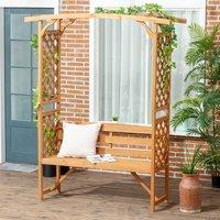 OUTSUNNY Patio Garden Bench, Arch Pergola Arbour with Seat Natural wood colour in Brown