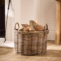 Dibor Traditional Round Medium Grey Rattan Log Basket with Handles H35 x L48 x W48cm in Natural