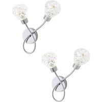 ValueLights Astley Pair of Chrome 2 Way Crystal Shade Wall Lights in Metallic Silver