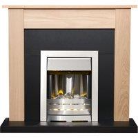Adam Fires & Fireplaces Southwold Fireplace in Oak & Black with Helios Electric Fire in Brushed Steel, 43 Inch in Grey
