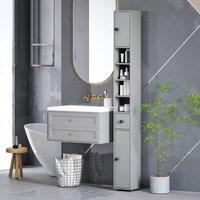 Kleankin Slim Bathroom Cabinet w/ Open Shelves & 2 Door Cupboards, Grey