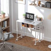 HOMCOM 80 cm Foldable Computer Desk on Wheels for Small Spaces White | Size: Large
