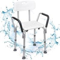 Costway Height Adjustable Padded Tub Bath Seat Disability Shower Chair Stool W/ Armrest in White