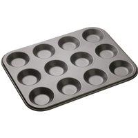 MasterClass Non-Stick 12 Hole Shallow Baking Tray for Tarts, Carbon Steel, 32 x 24cm in Dark Grey | Size: 32 x 24 cm