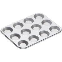 KitchenCraft Non-Stick 12 Hole Shallow Baking Tray for Tarts, 32 x 24cm in Mid Grey | Size: 32 x 24 cm