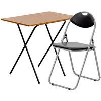 Harbour Housewares Wooden Folding Desk & Chair Set Durable Space Saving Office Study Set in Natural