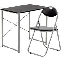 Harbour Housewares Wooden Office Desk & Chair Set - Compact PC Bedroom Study Workstation in Black