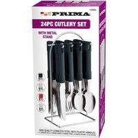 BARGAINS-GALORE 24pc Black Cutlery Dinner Tableware Set Stainless Steel & Metal Stand
