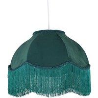 First Choice Lighting Fringe - Dark Green Velvet Fringed Pendant or Lamp Shade