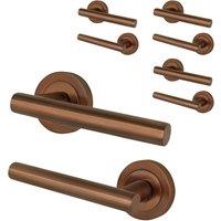 AFIT Bronze T-Bar Door Handles Round Rose Internal Lever 4 Pairs | Size: 150mm x 150mm