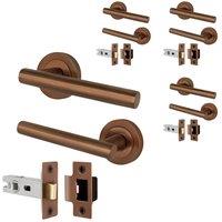AFIT Bronze T-Bar Door Handle & Latch Set Round Rose 4 Pairs | Size: 150mm x 150mm
