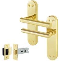 AFIT T-Bar Polished Brass Internal Handles With Latch Backplate x1 Pair in Gold | Size: 150mm x 150mm
