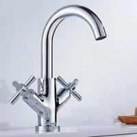Kelvenix Kitchen Sink Mixer Taps Swivel Spout Dual Lever Tap Mono Chrome Faucet in Silver