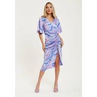 Liquorish Women's Midi Wrap Dress With Abstract Zebra Print in Lilac | Size: 16