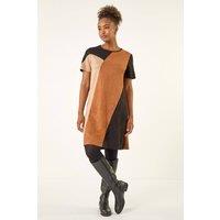 Roman Women's Panelled Faux Suede Shift Stretch Dress in Amber | Size: 20