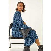 Roman Women's Spot Print Keyhole Midi Dress in Blue | Size: 12