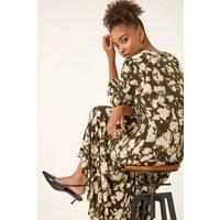 Roman Women's Abstract Floral Midi Dress in Khaki | Size: 10