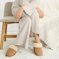 Lands' End Women's Shearling-Lined Suede Mule Slippers in Tan | Size: 5