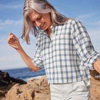 Lands' End Women's Cropped Flannel Shirt in Ivory | Size: 16-18