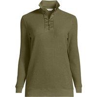 Lands' End Women's Waffle Knit Sweater with Satin Quarter Zip in Olive | Size: 14-16