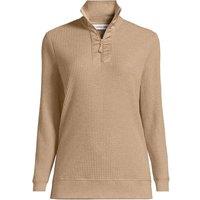 Lands' End Women's Waffle Knit Sweater with Satin Quarter Zip in Light Brown | Size: 14-16