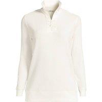 Lands' End Women's Waffle Knit Sweater with Satin Quarter Zip in Ivory | Size: 16-18