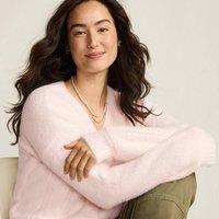 Lands' End Women's Fuzzy Eyelash Cable Cardigan in Baby Pink | Size: 16-18