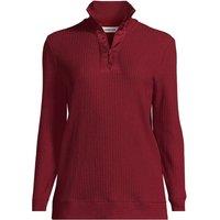Lands' End Women's Waffle Knit Sweater with Satin Quarter Zip in Dark Red | Size: 10-12