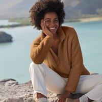 Lands' End Women's Softest Fleece Quarter Zip Top in Camel | Size: 14-16