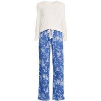 Lands' End Women's Plus Cotton-Modal/Flannel Pyjama Set in Cobalt | Size: 20-22