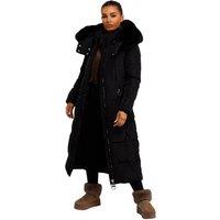 MyShoeStore Women's Women's Long Quilted Puffer Coat Full Zip Winter Hooded Jacket in Black | Size: Small