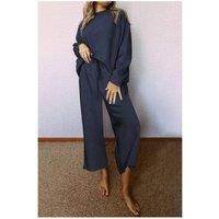 Everyday The Label Women's Navy Blue Ultra Loose Textured 2pcs Slouchy Outfit | Size: Medium
